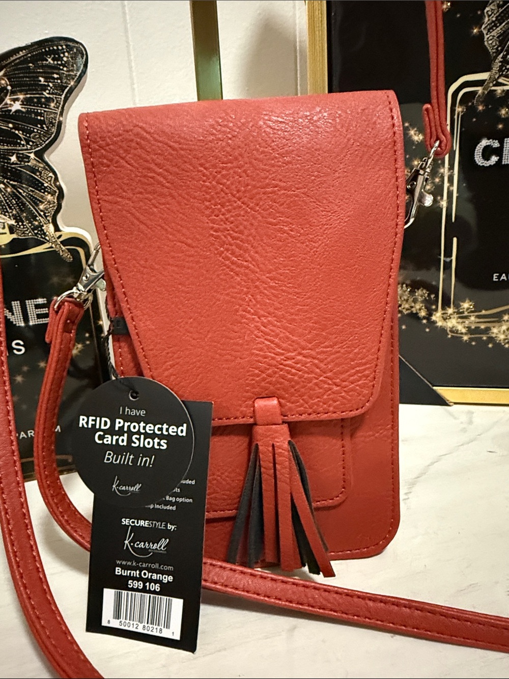 K. Carroll Burnt Orange RFID Crossbody Phone Wallet with Tassel